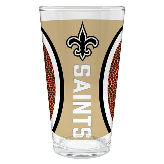 New Orleans Saints 16 ounce team pint glass with Gameball graphic