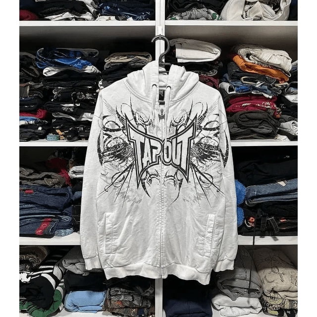 Embroidery Goth Hoodies Zip Up Long Sleeve Loose Jacket Coats Oversized Sweatshirts