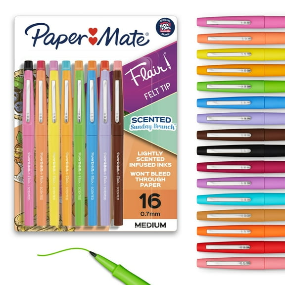 Paper Mate Flair Scented Felt Tip Pens, Assorted Sunday Brunch Scents and Colors, 0.7mm, 16 Count