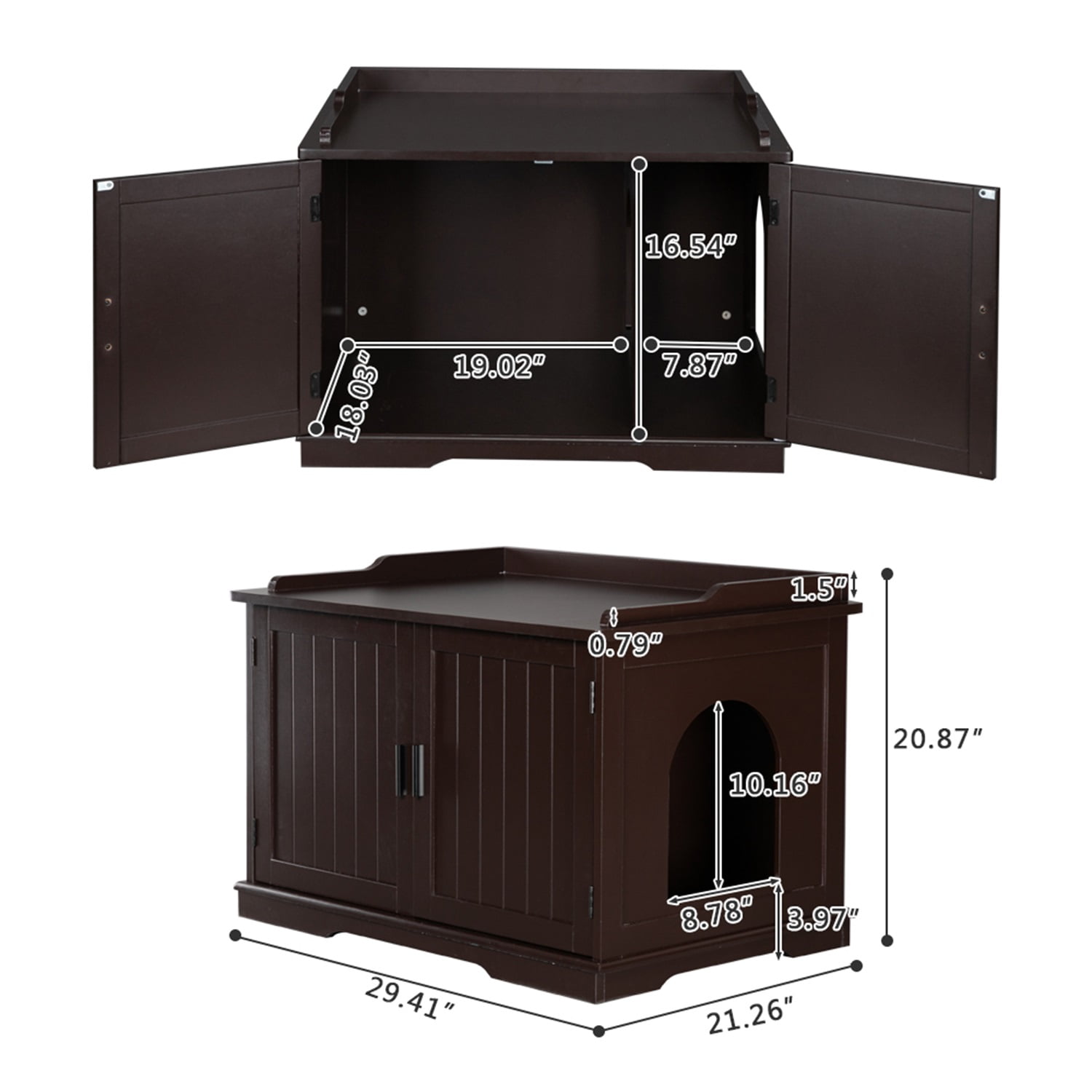 Pefilos 33" Cat Washroom Storage Bench Cat Litter Box Enclosure Cover Cat House Cabinet, Brown Pefilos 33" Cat Washroom Storage Bench Cat Litter Box Enclosure Cover Cat House Cabinet, Brown