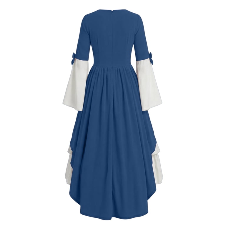 layered peasant dress FAVIPT Renaissance Corset for Women Bow Tie Square Neck A Line Dresses Victorian Cottagecore Maxi Dress Blue,M metallic silver dresses