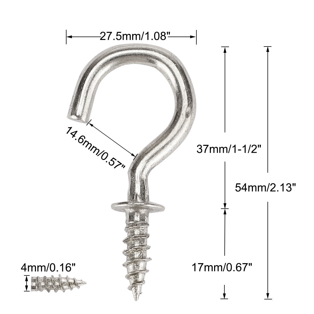 Unique Bargains 20 Pcs Cup Ceiling Hooks Screw Hanger Indoor Outdoor Silver Tone