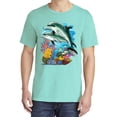 thumbnail image 2 of Wild Bobby, Pair of Dolphins Swimming in Ocean, Garment-Dyed Washed Look Short Sleeve Tees, Mint, Large, 2 of 3