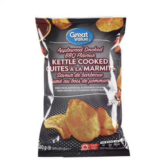 Great Value Applewood Smoked BBQ Kettle Cooked Potato Chips, 180 g