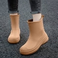 thumbnail image 3 of Puntoco Women's Short Rain Boots, Waterproof Platform Ankle Rain Booties, Non‑Slip Wear‑Resistant Rubber Outdoor Rain Shoes Brown, 3 of 6