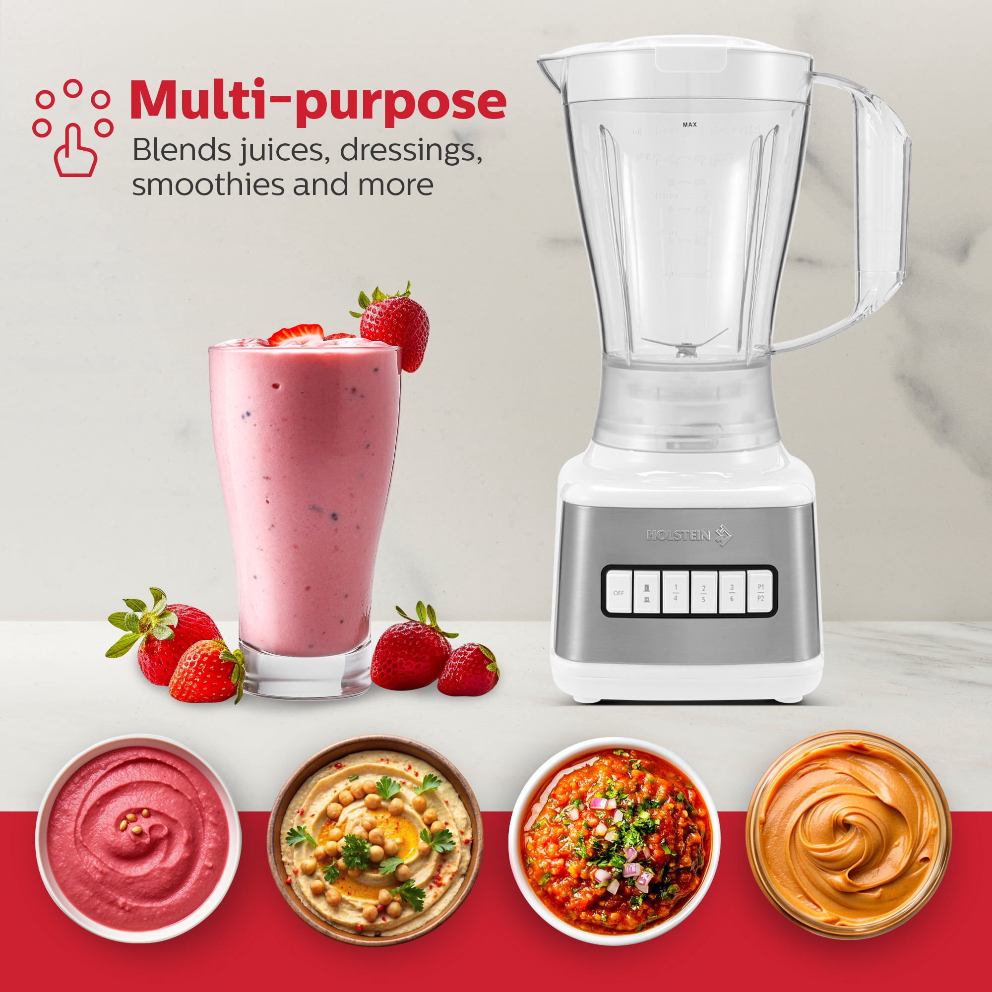 Holstein Housewares 8-Speed Blender 500W Motor, 48 oz Plastic Jar, and Intuitive Controls for Effortless Blending - Elevate Your Culinary Experience Now - Kitchen Essential