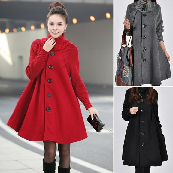 BAETEUY Women's Wool Coat Turtleneck Slim Fit Overcoat Autumn Winter