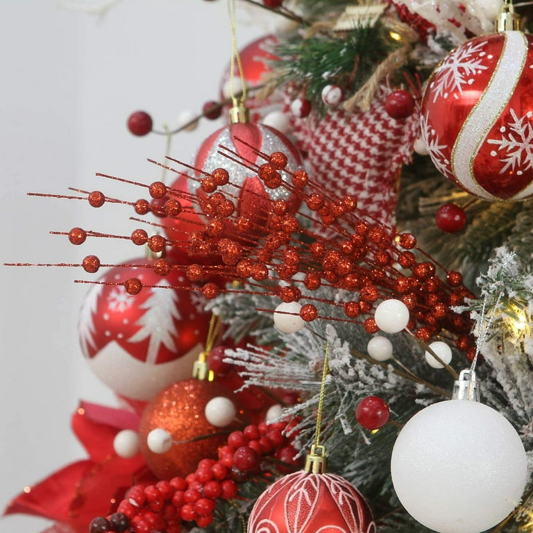Christmas Tree Picks Sprays Set of 20 Glittered Twigs Decor for Christmas  Red