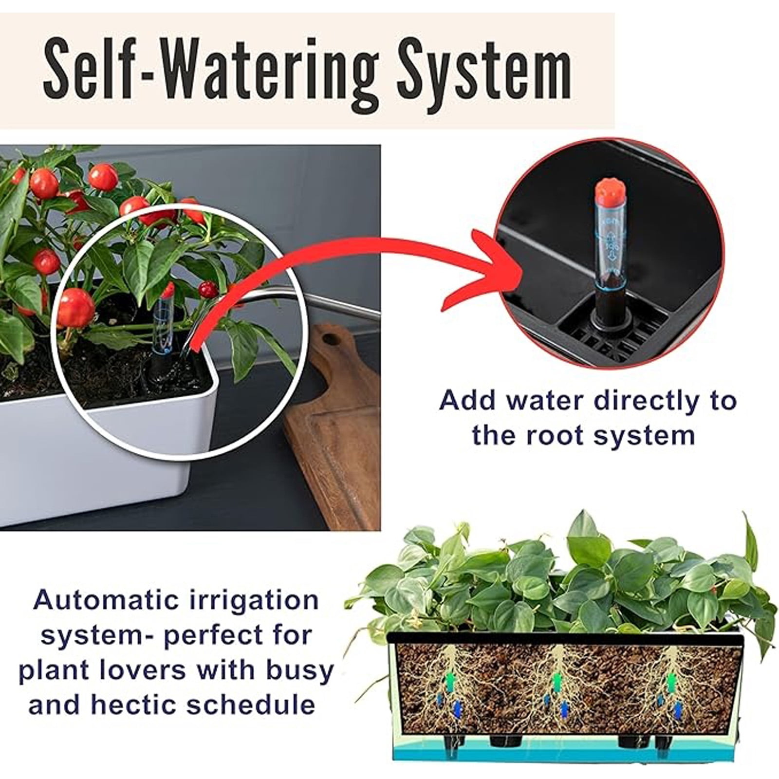 Window Box Planter,Rectangle Flower Pots with Drainage Holes & Trays, Pots for Vegetables, Herbs, Flowers, Garden Windowsill Balcony(17.7Inch,White)