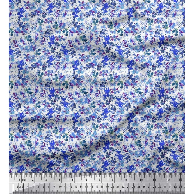 Soimoi Silk Fabric Watercolor Flower Shirting Printed Fabric 1 Yard 42 Inch Wide