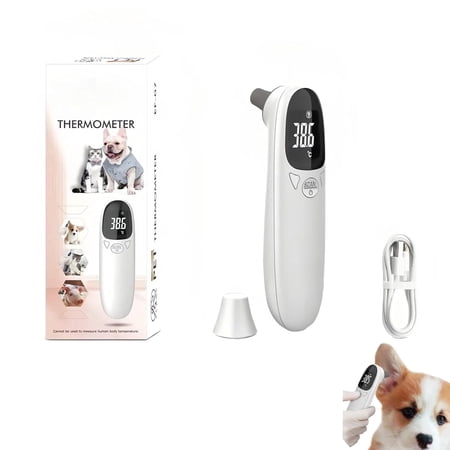 Digital Pet Ear Thermometer for Cats & Dogs, Fast Reading Non-Invasive Temp Monitor with Memory, USB Rechargeable
