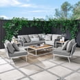 thumbnail image 2 of Lounge Sectional Sofa Chair Table Set, White Grey Gray, Aluminum, Metal, Fabric, Modern Contemporary, Outdoor Patio Balcony Cafe Bistro Garden Furniture Hotel Hospitality, 2 of 10