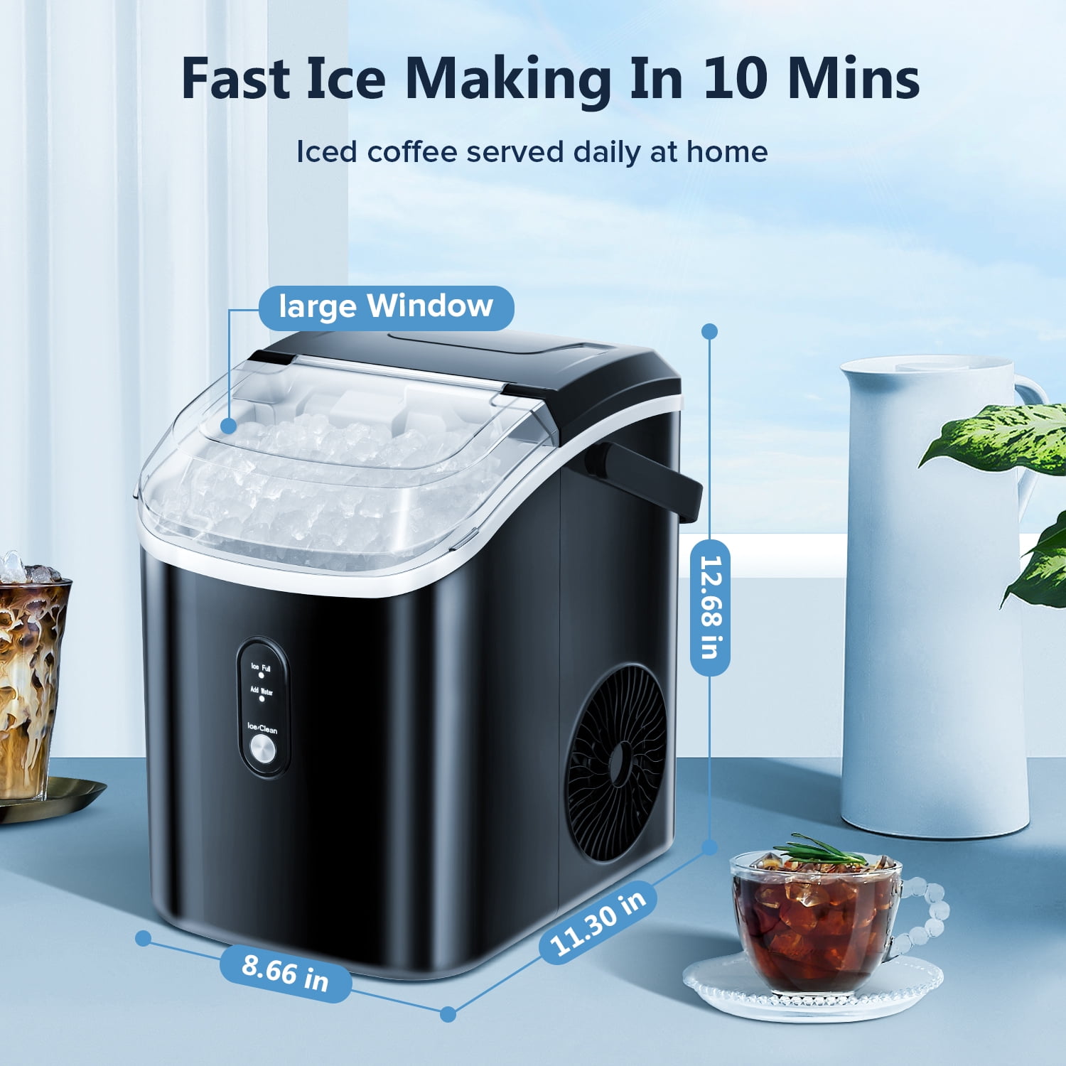  Nugget Ice Makers Countertop, Crushed Ice Maker with  35Lbs/24H,Soft Chewable Ice, Pebble Ice Maker with Handle,Self-Cleaning, Ice  Scoop& Basket,for Home,Office,Kitchen（White） : Appliances