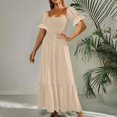 thumbnail image 2 of Birdeem Mode Décontractée Été Col Carré Manches Courtes Robe Longue pour Femmes, 2 of 12