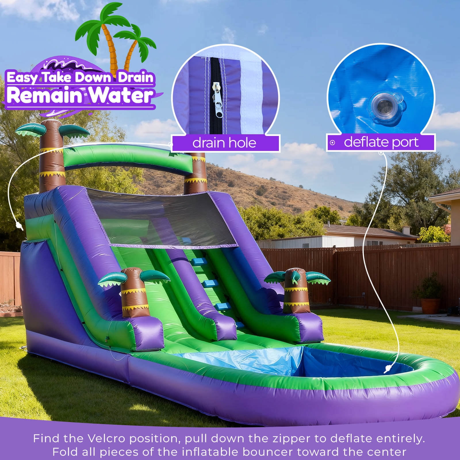 OFFMUST 21' Purple Tropical Inflatable Water Slide Commercial Grade Home Water Park for Adults Teen with Water System