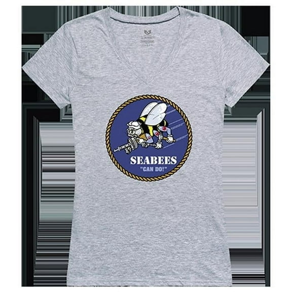 Seabees Graphic V-Neck T-Shirts, Heather Grey - Small