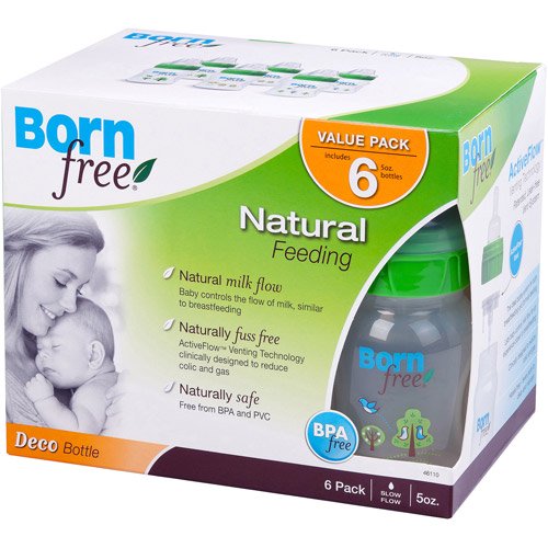 Born Free 5oz Decorated Baby Bottles, BPAFree, 6Pack