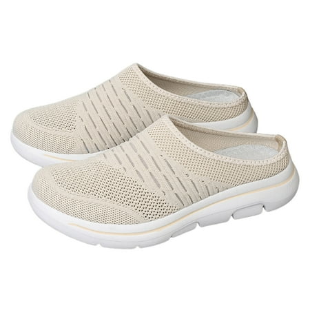 

QYZEU Womens Walking Sneakers Womens Summer Shoes Couple Casual Solid Colour Wrapped Toe Mesh Breathable Half Flip Flops Large Size Lightweight Casual Shoes Beige 42