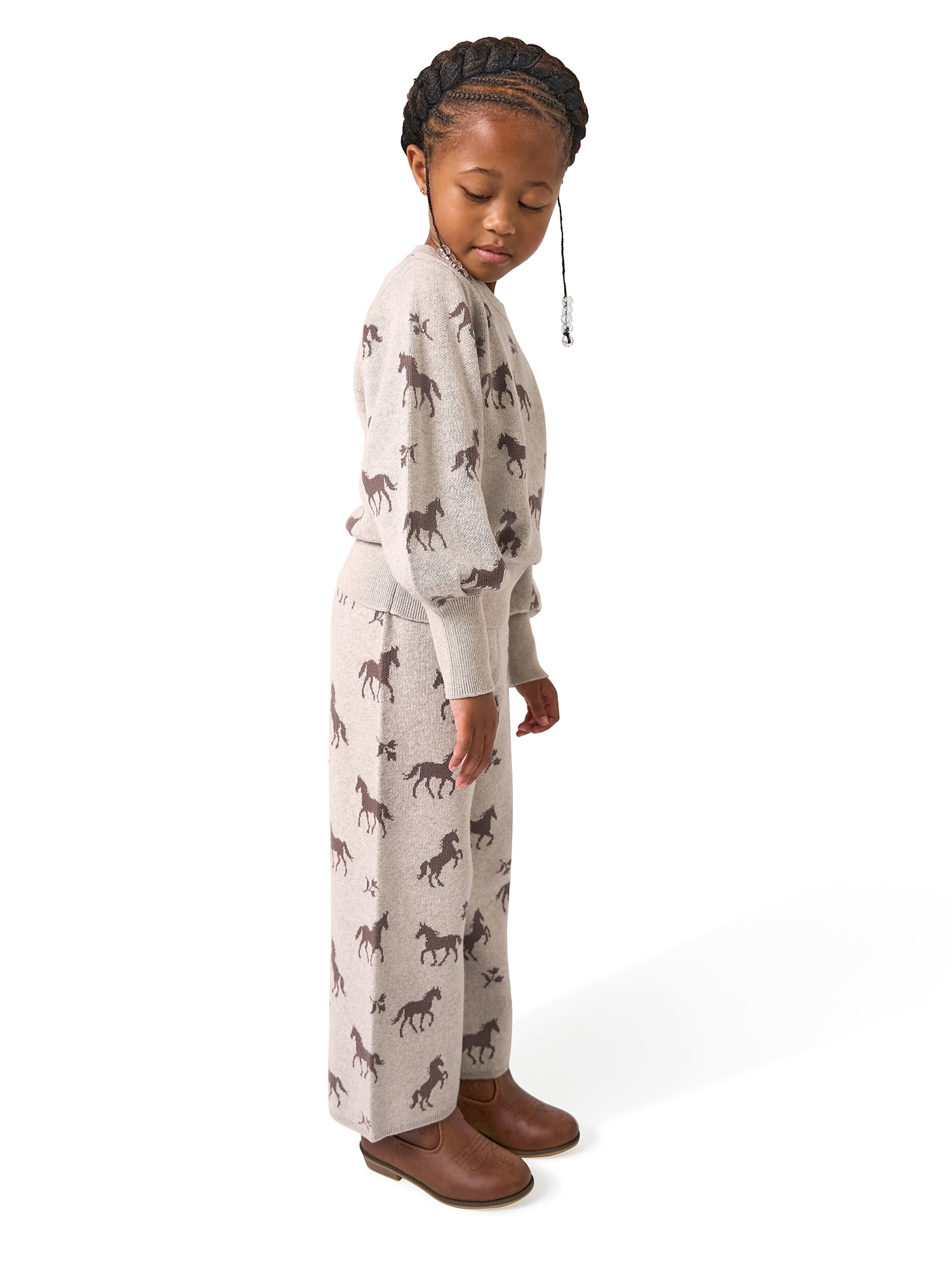 Modern Moments by Gerber Toddler Girl Jacquard Sweater and Wide Leg Pant Set, 2-Piece, Sizes 12 Months - 5T