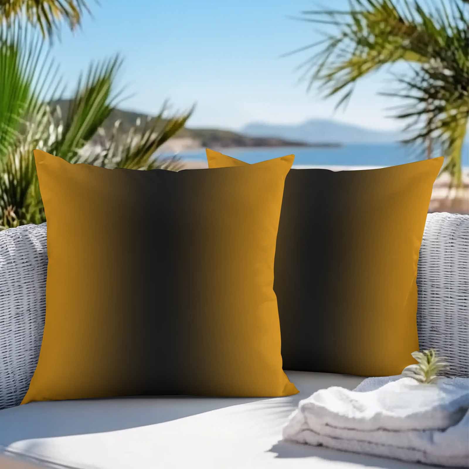 Outdoor Waterproof Throw Pillow Covers Set of 2 Ombre Black Orange Decorative Pillowcases Square Outdoor Pillows Cushion Case 18x18 Inch Gradient Color Patio Pillows for Couch Sofa Bed Garden