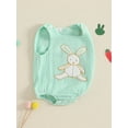 thumbnail image 3 of Suealasg Baby Boys Girls Easter Clothes 3M 6M 12M 18M Sleeveless Square Neck Rabbit Embroidery Overalls Romper Newborn Spring Clothes, 3 of 7