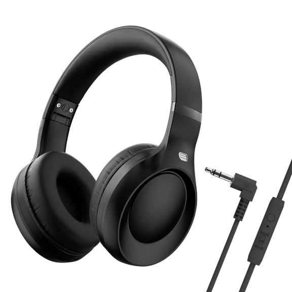 Pedoxline Kids Headphones with Microphone, Foldable 85/94dB Safe Volume Stereo Adjustable over Ear Headphones for Kids, Girls, Boys, Children, Wired Kids Headphones for School Tablet-Black