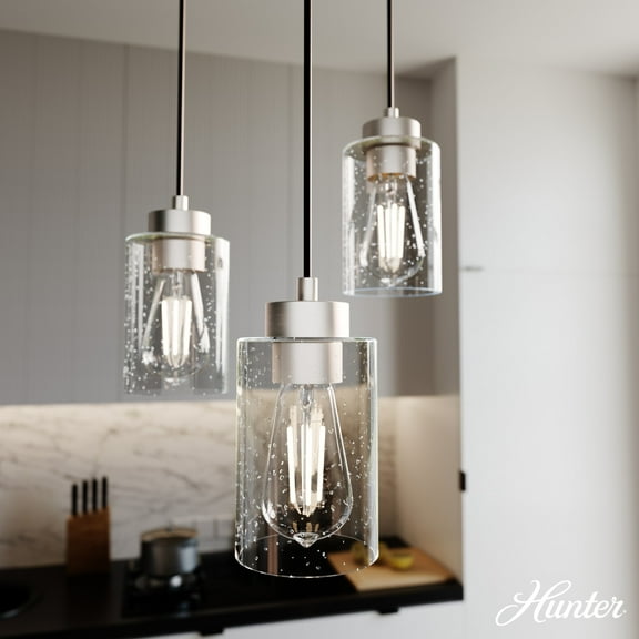 Hunter - Hartland 3-light Brushed Nickel, Small Cluster Light, Dimmable, Transitional Style, Round Shaped, for Bedrooms, Dining, Living Rooms - 13062