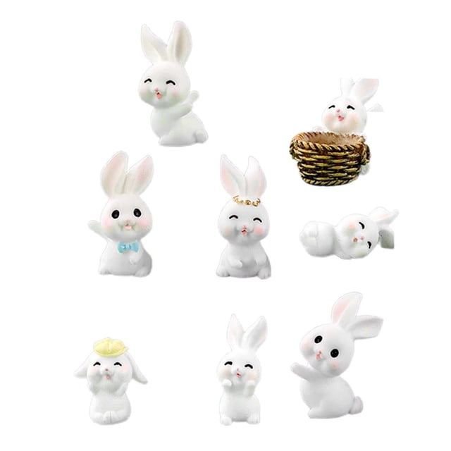 8x de conejo en miniatura pequeñas, figuras de animales, colección de estatuas de conejo, escultura artística para estante de oficina, Soledad Figuras de conejos en miniatura