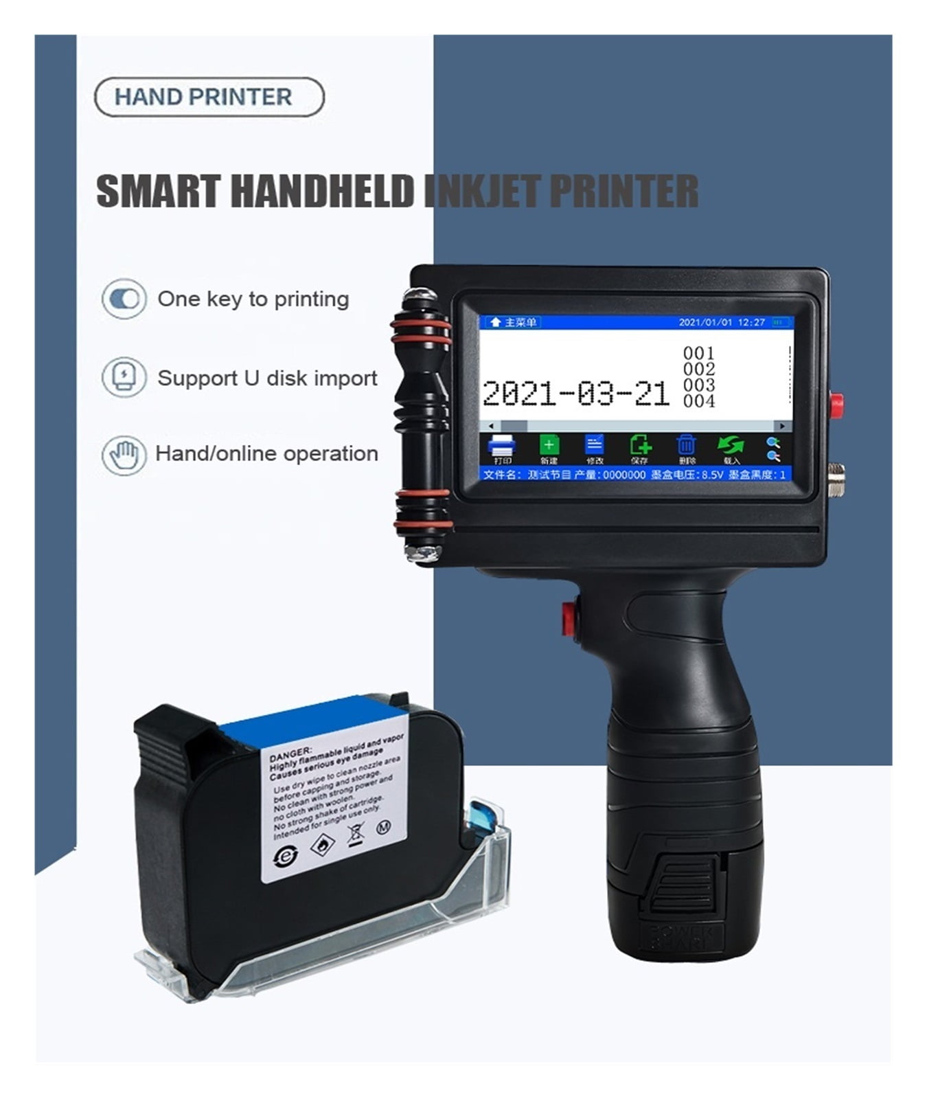 Touch Screen 12.7mm Thermal T Printer Barcode QR Code Logo To Lot Number Smart Handheld Inkjet Printer ,Versatile Surface Compatibility