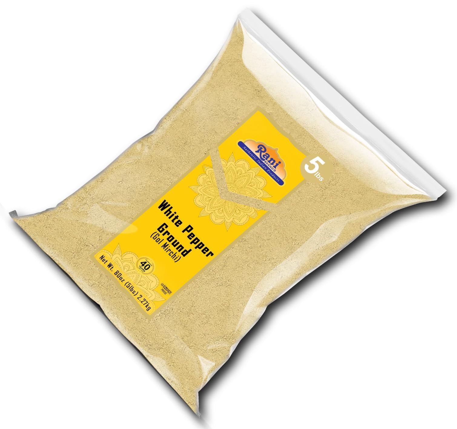 Rani White Pepper (Gol Mirch), Ground Spice 80oz (5lbs) 2.27kg Bulk ~ All Natural | Vegan | Gluten Friendly | NON-GMO | Kosher | Indian Origin