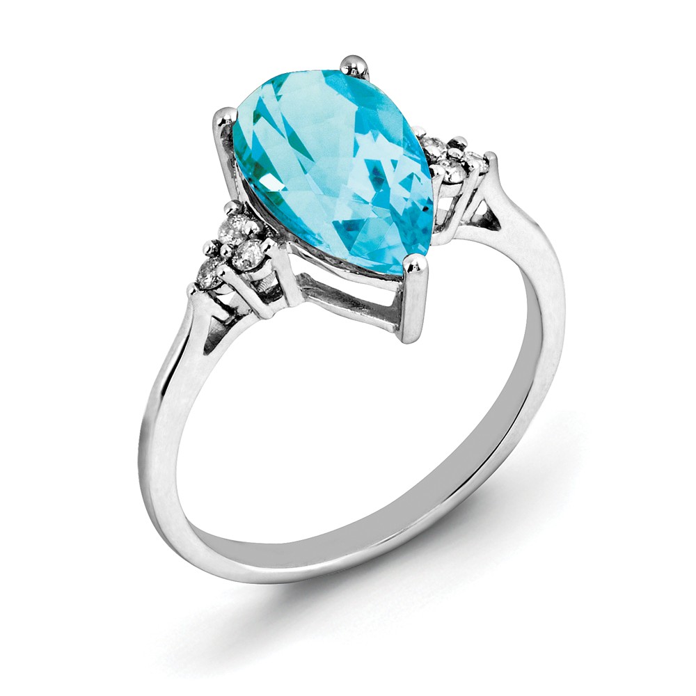 925 Sterling Silver Blue Topaz and Diamond Ring Size-6 by