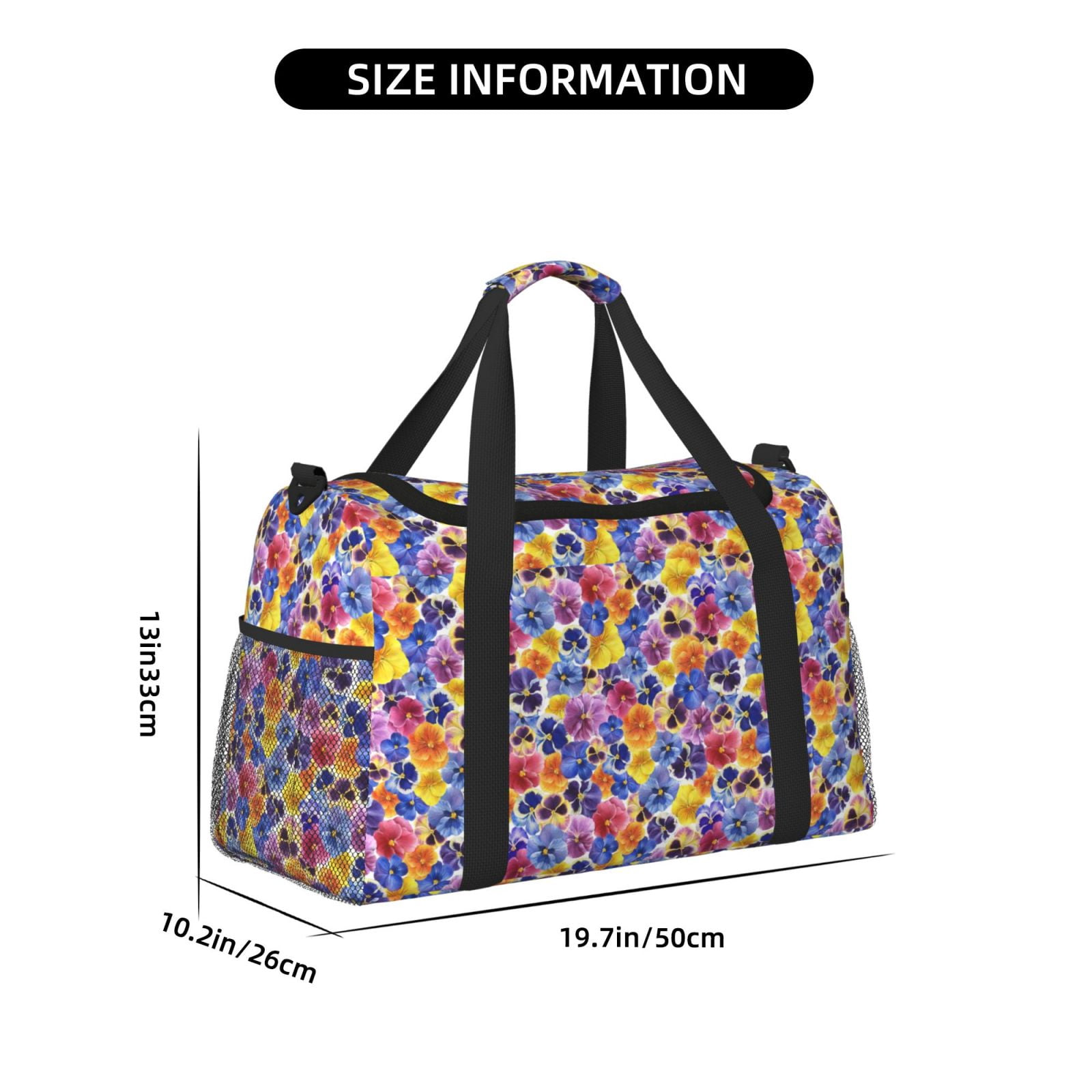 Fuzoiu The Garden Tricolor Pansy Flower Print Travel Duffle Bag,Carry On Tote Bags,Duffel Bag,Sport Gym Bag, Hospital Bag for Labor and Delivery, Overnight Bag,Luggage Bag