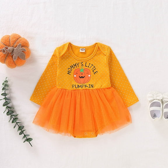SDJMa Spring And Autumn Girl Halloween Pumpkin Pattern Long Sleeve Dress