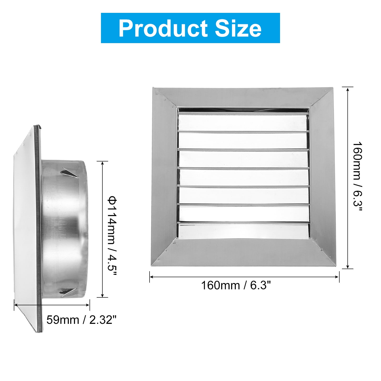 Uxcell 5 Inch Dryer Vent Cover, Stainless Steel Exterior Wall Outlet Vent Grille, Louvered with Flap