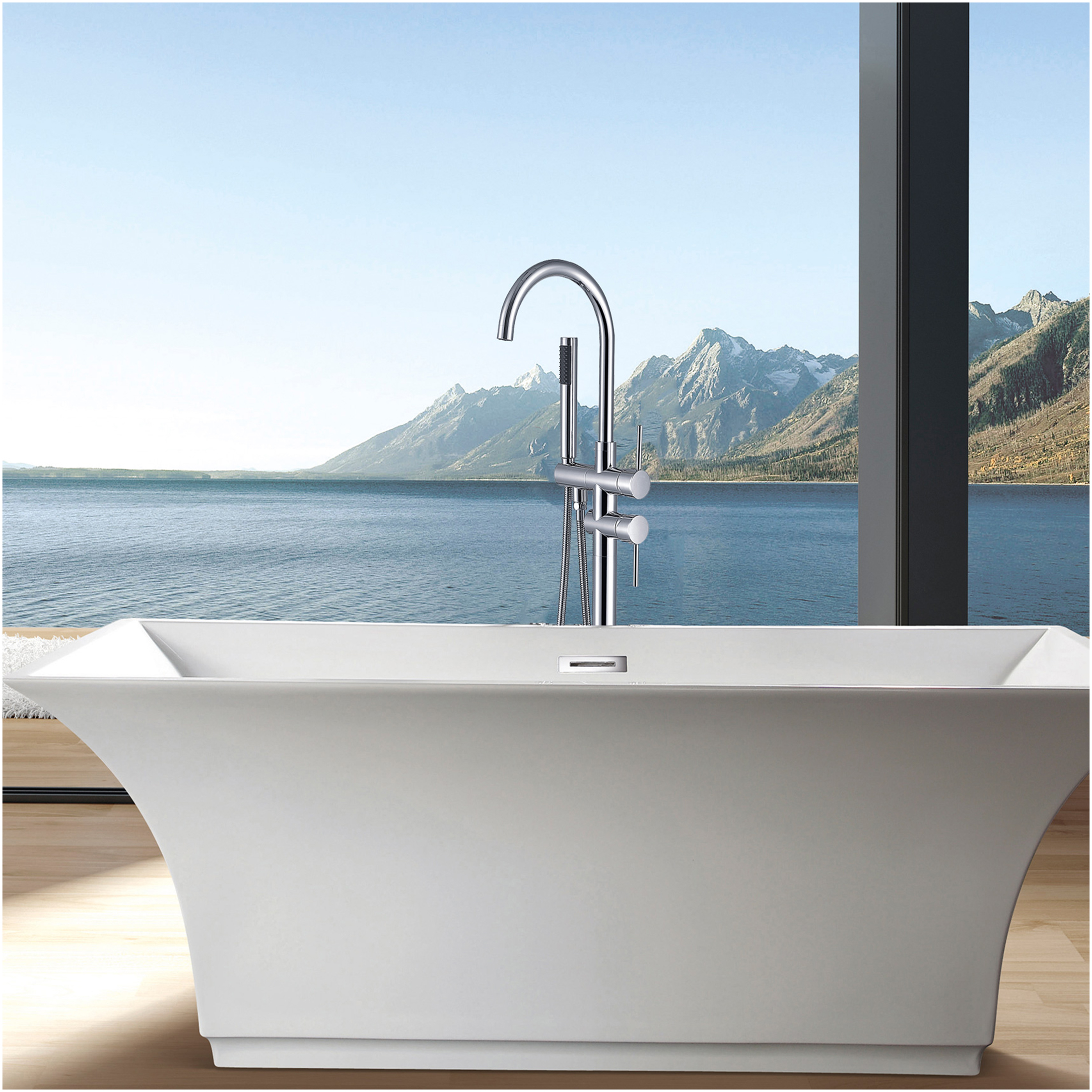 JERFIT 8.5" Freestanding Modern Tub Filler with Hand Shower, 3.9 GPM High Flow Bath Faucet in Chrome for Bathtub, Polished Chrome Finish