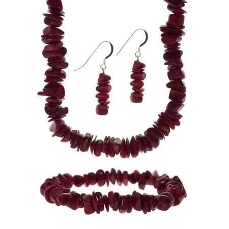 Sterling Silver Red Coral Stone Chip Jewelry Set by SilverSpeck