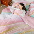 thumbnail image 5 of Feelyou Women Fashion Marbling Twin Bedding Sets 7-Piece, Dreamy Abstract Ombre Bedding Comforter Set, Marble Artwork Pink Green Reversible Sheet Sets, Luxury Bedroom Decor, 5 of 8