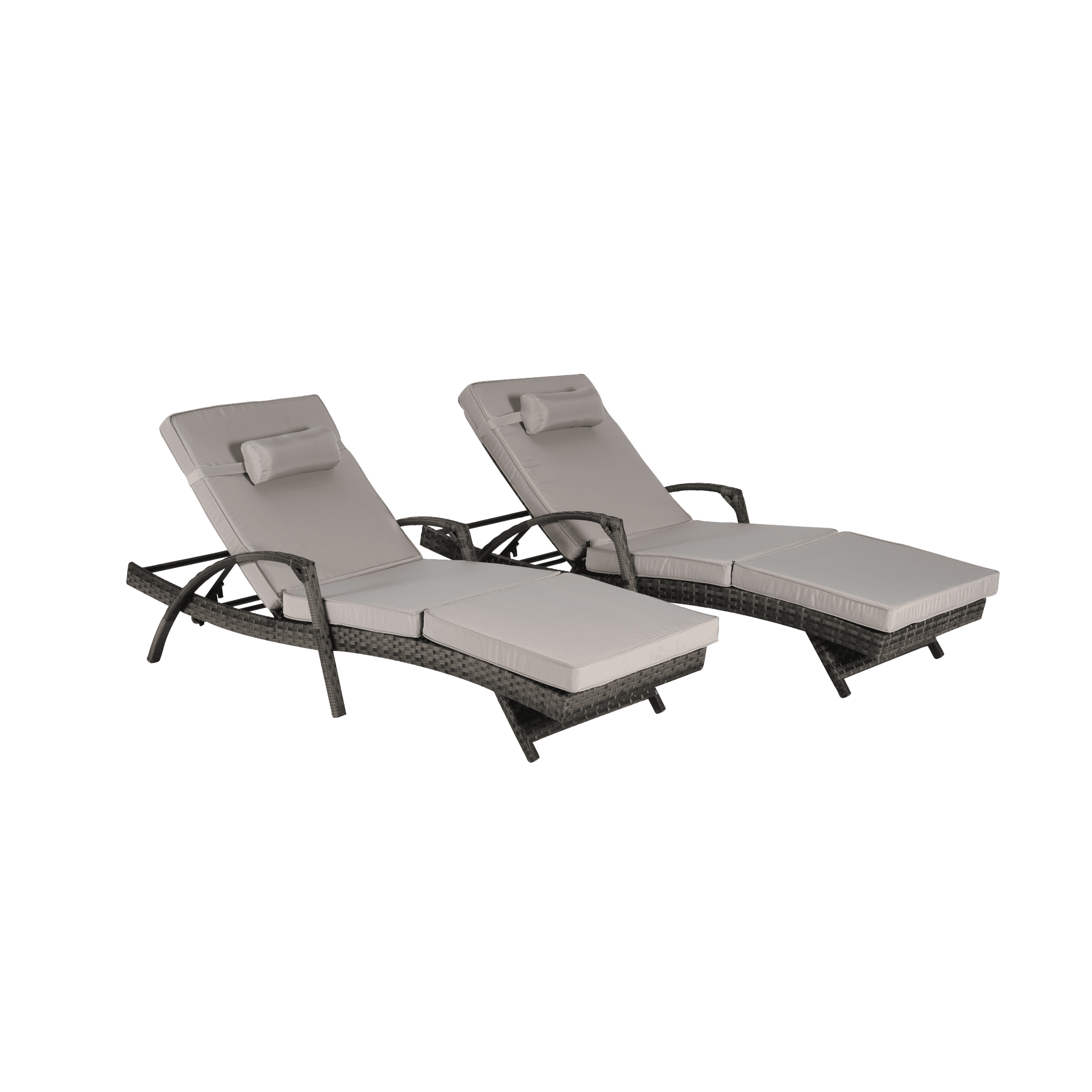 Leumius Outdoor Chaise Lounge Chair Set of 2,Wicker Reclining Lounge Chair with Cushions and Backrest Adjustable to 150° for Outside Pool Patio,Light Gray
