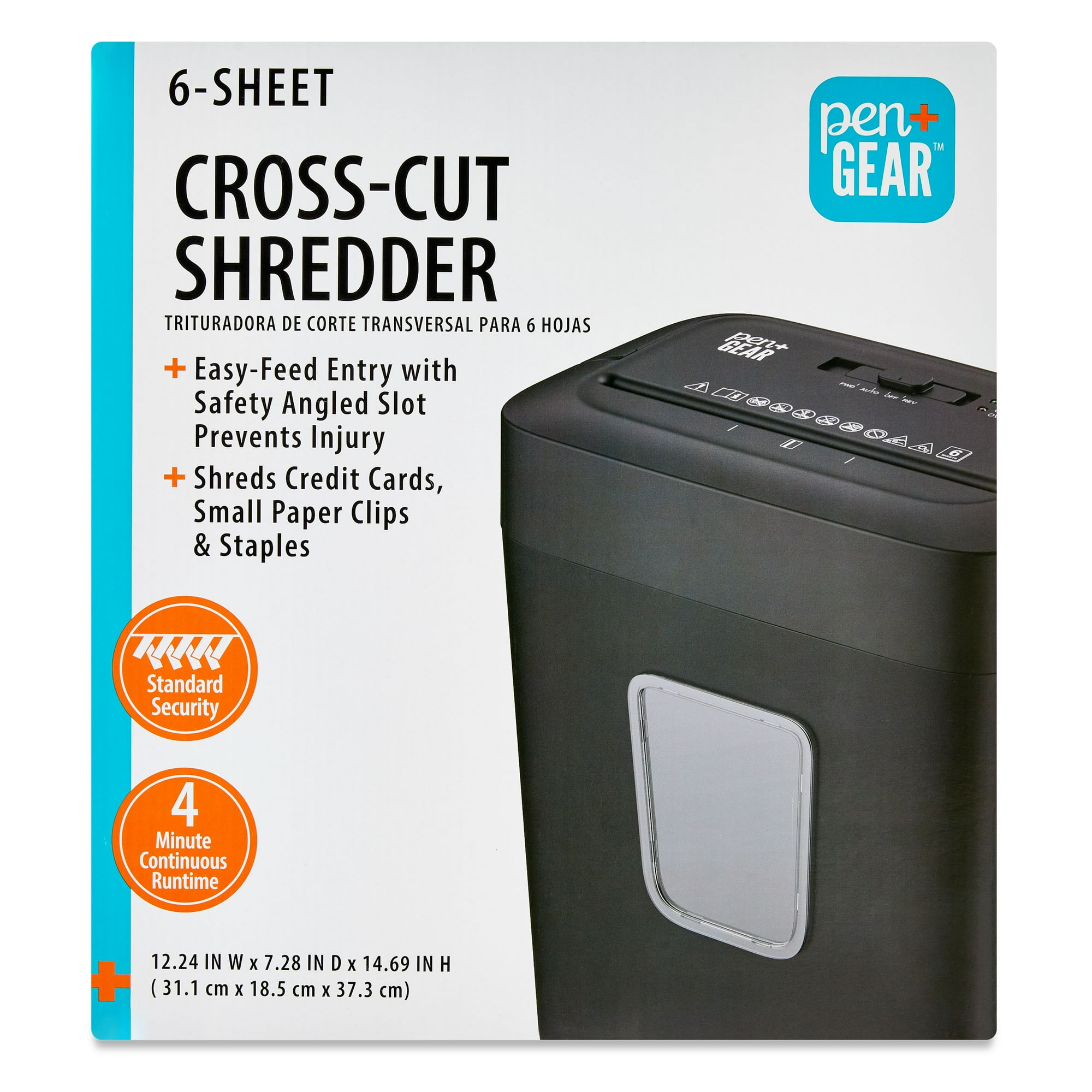 Pen+Gear 6-Sheet Cross-Cut Paper and Credit Card Shredder, 3.7 gal Bin, Black, Home and Office Use