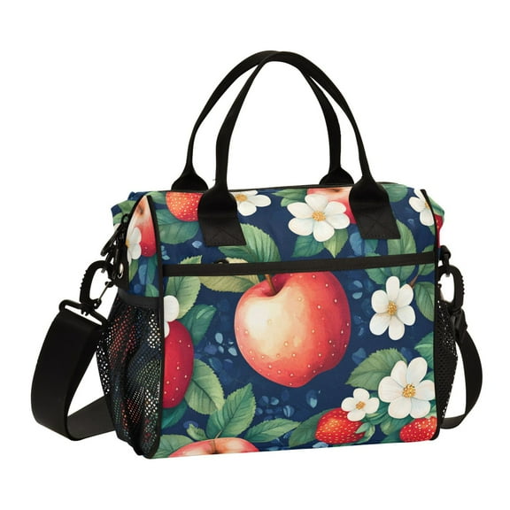 FORMRS Insulated Lunch Bag for Work School Unisex Large Capacity Cooler with Shoulder Strap, Blue Apple Pattern