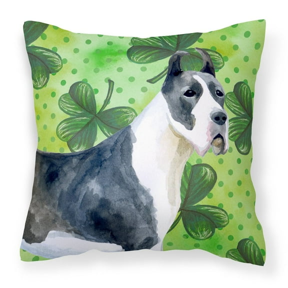 Carolines Treasures BB9817PW1414 Harlequin Great Dane St Patricks Fabric Decorative Pillow  14Hx14W multicolor
