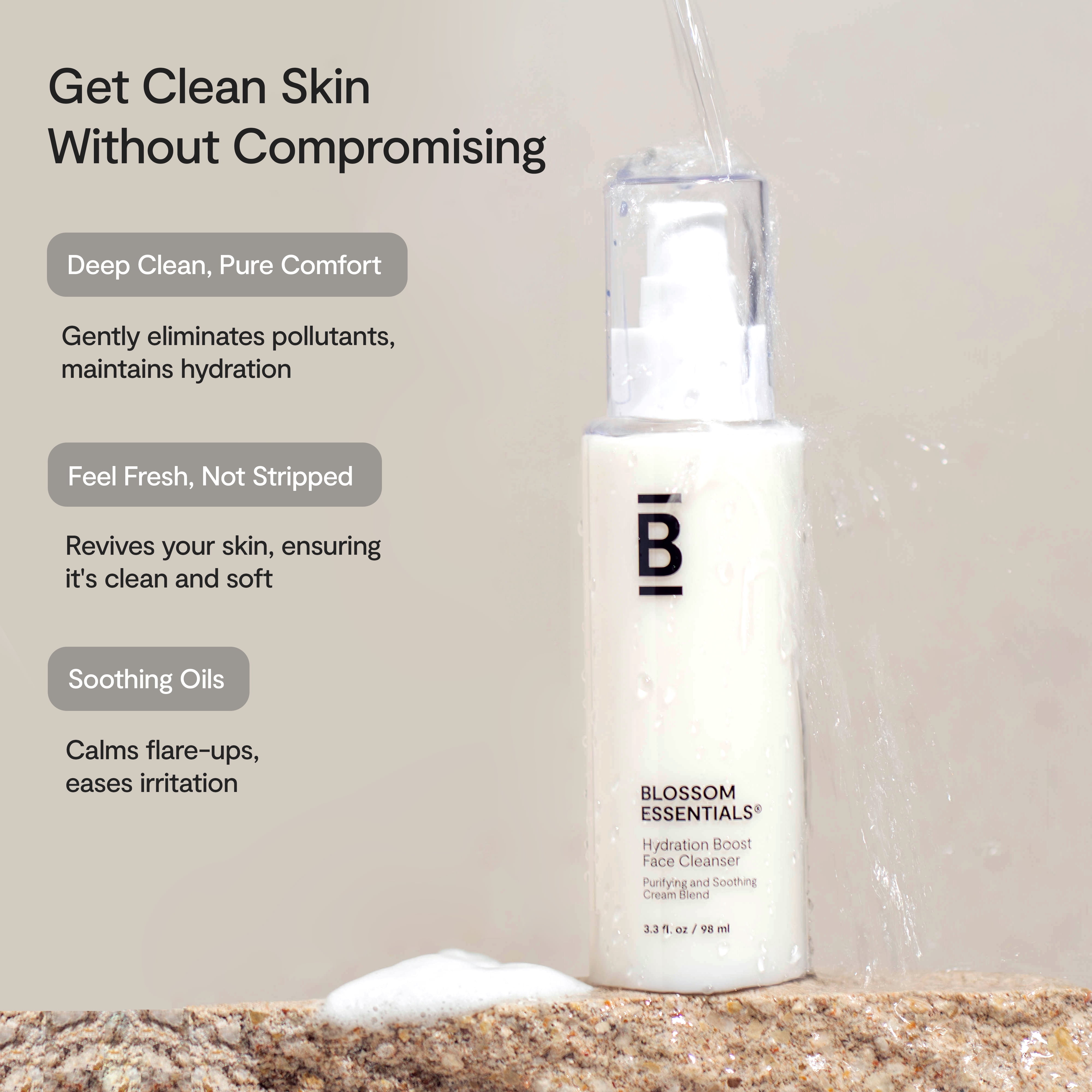 Blossom Essentials Hydration Boost Face Wash with a Purifying and Calming Blend, 3.3 fl oz