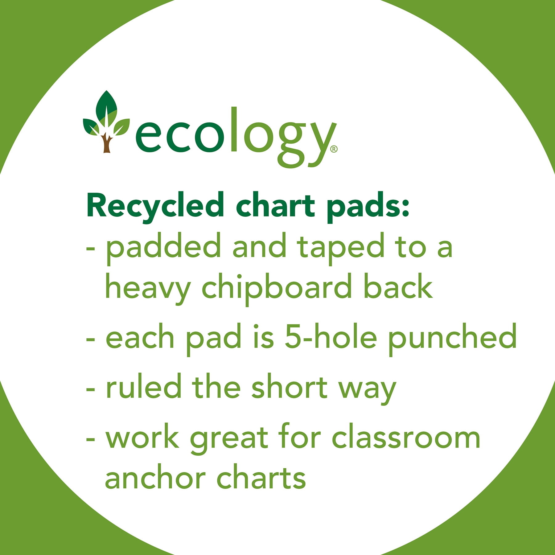 Ecology Recycled Chart Pad, Manuscript Cover, 1-1/2" Ruled 24" x 32", 70 Sheets