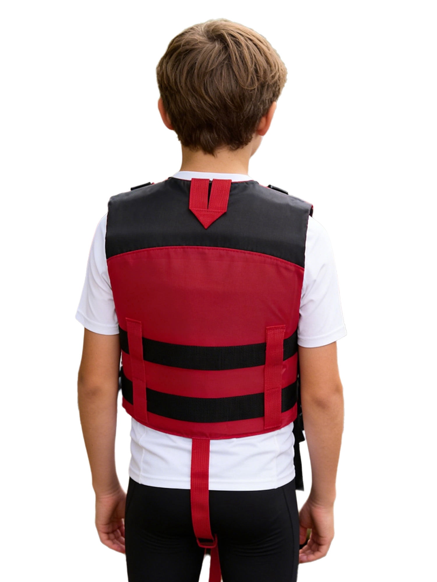 Haitryli Boys Girls Swim Life Vest Kids Color Block Buoyancy Jacket Fishing Snorkeling Water Sports Tops Black Red XXL