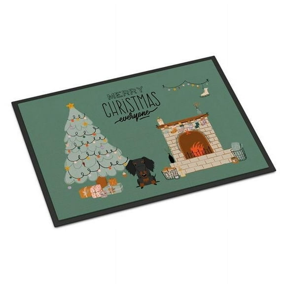 Carolines Treasures CK7690MAT 18 x 27 in. Black Tan Wire Haired Dachshund Christmas Everyone Indoor or Outdoor Mat