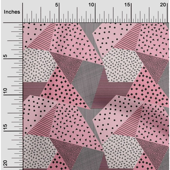 oneOone Cotton Cambric Pink Fabric Dot|Check & Triangle Geometric Craft Projects Decor Fabric Printed By The Yard 56 Inch Wide