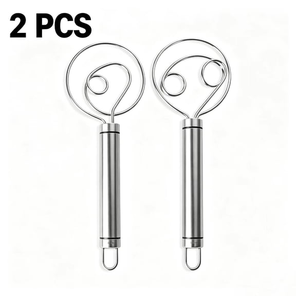 Vruelia Danish Dough Whisk, 2 Pack Premium Stainless Steel Dutch Whisk, Hand Mixer Artisan Blender for Bread Pastry Pizza