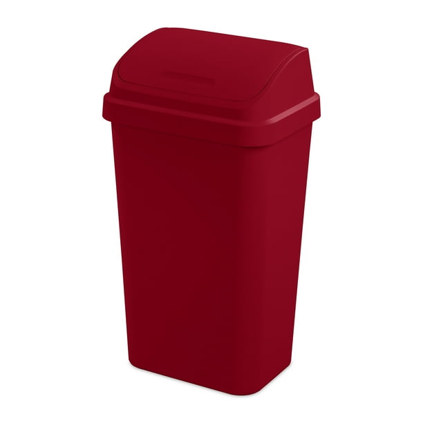 Sterilite 13 Gallon Trash Can, Plastic Swing Top Kitchen Trash Can, Red