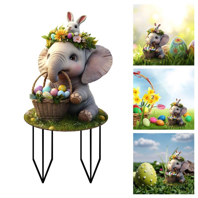 Feltree Easter Colored Eggs and Bunnies Inserted The Ground