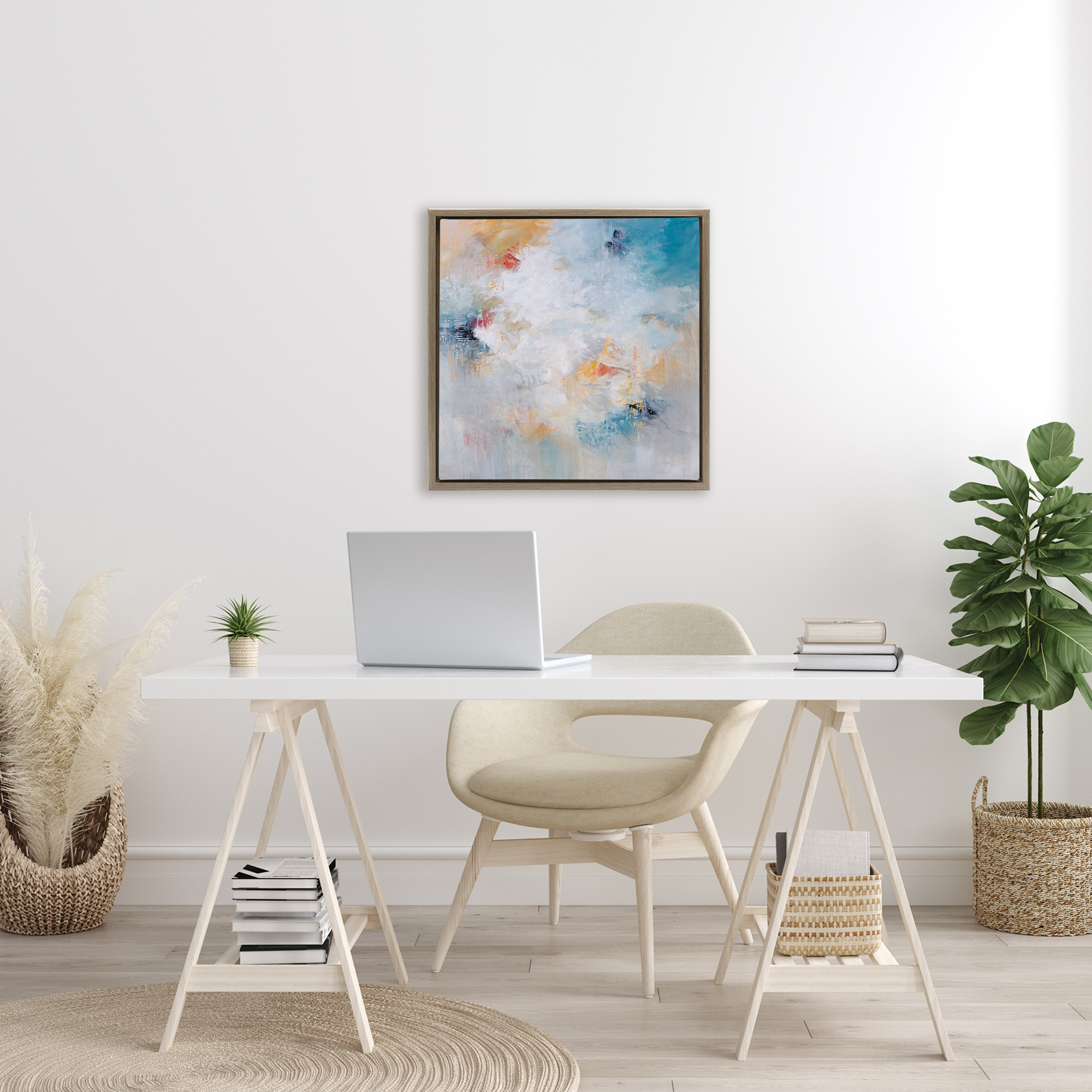 Veiled Dance Abstraction Brown Framed Floater Canvas Wall Art, design by Karen Hale